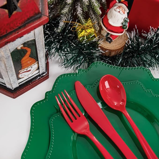 COLOSUS Disposable Party Plastic Plates 60Pcs, Green plastic Party Plates, Heavy Duty 30 Dinner plate 10.5” and 30 Salad/Dessert Plate 8.25” for St. Patrick's Day