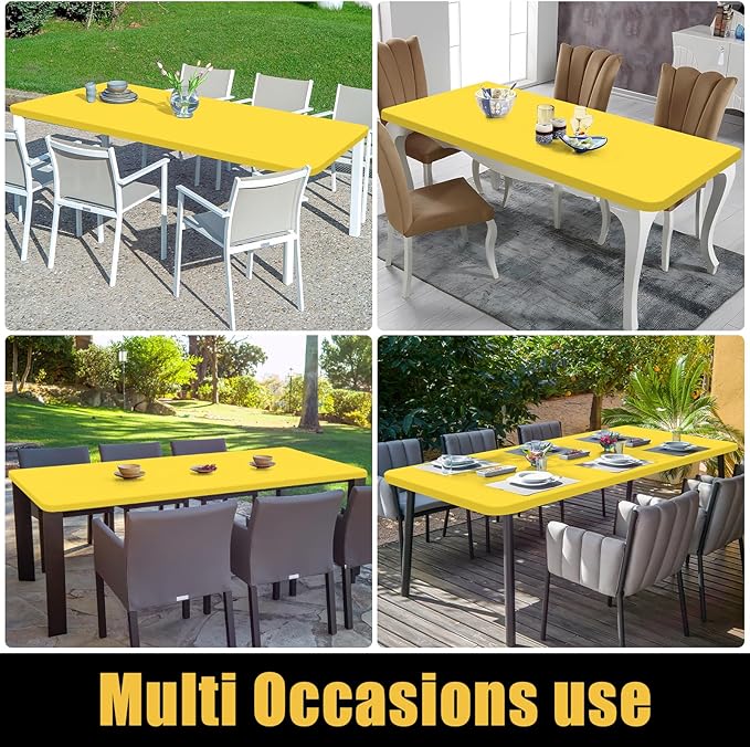 Smiry Rectangle Picnic Table Cloth, Waterproof Elastic Fitted Tablecloths for 4 Foot Tables, Washable Polyester Table Cover for Camping, Indoor and Outdoor (Yellow, 24"x48")