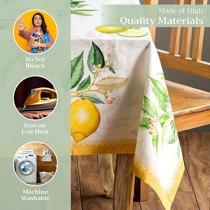 Maison d' Hermine Table Cloth Rectangle Table 100% Cotton 70 x 90 Inches Tablecloth Reusable Decorative for Dining Room Farmhouse Home Valentines Day Decorations Spring Summer - Limoncello