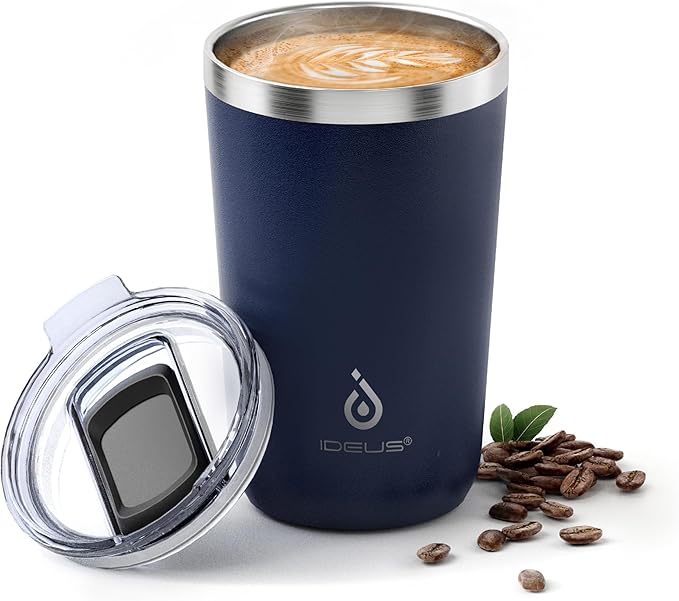 Ideus 20 oz Tumbler, Travel Coffee Mug with Splash Proof Sliding Lid, Double Wall Stainless Steel Vacuum Insulated Coffee Mug for Home and Office, Keep Beverages Hot or Cold, Navy blue