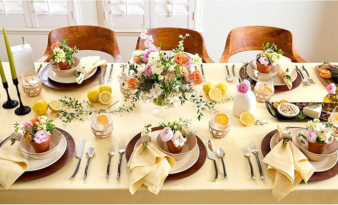 Solino Home Linen Tablecloth for Rectangle Tables 60 x 90 Inch - 100% Pure Linen Golden Straw Table Cloth - Fete, Machine Washable Cloth Tablecloth for Spring, Easter