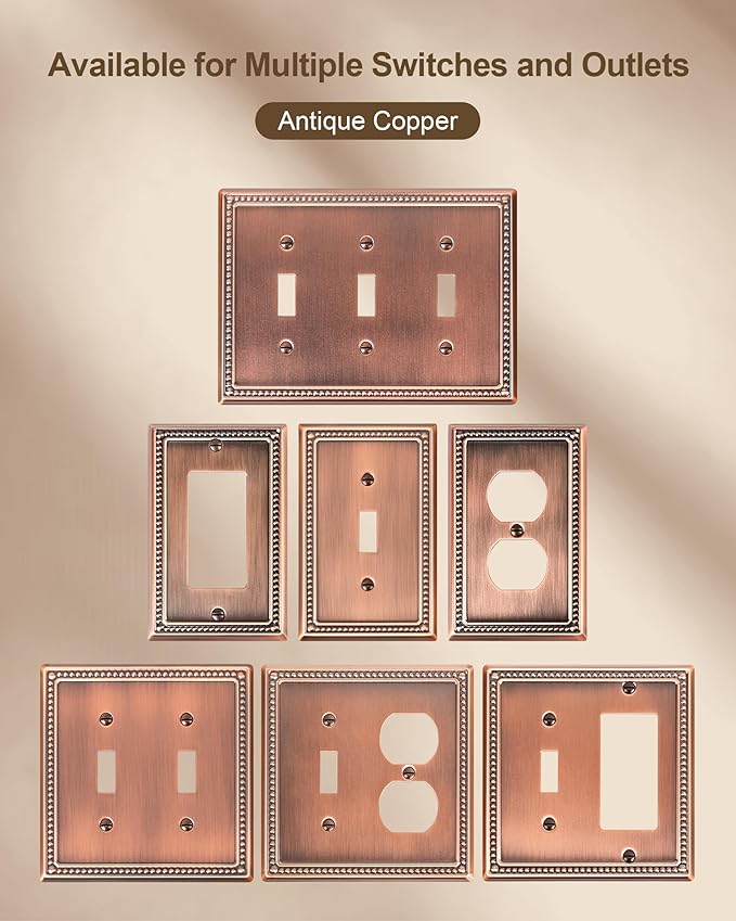 4-Pack Single Toggle Light Switch Cover Plate, Pearls Decorative Switch Plate Covers, Antique Copper 1 Gang Metal Wall Plate, Corrosion Resistant