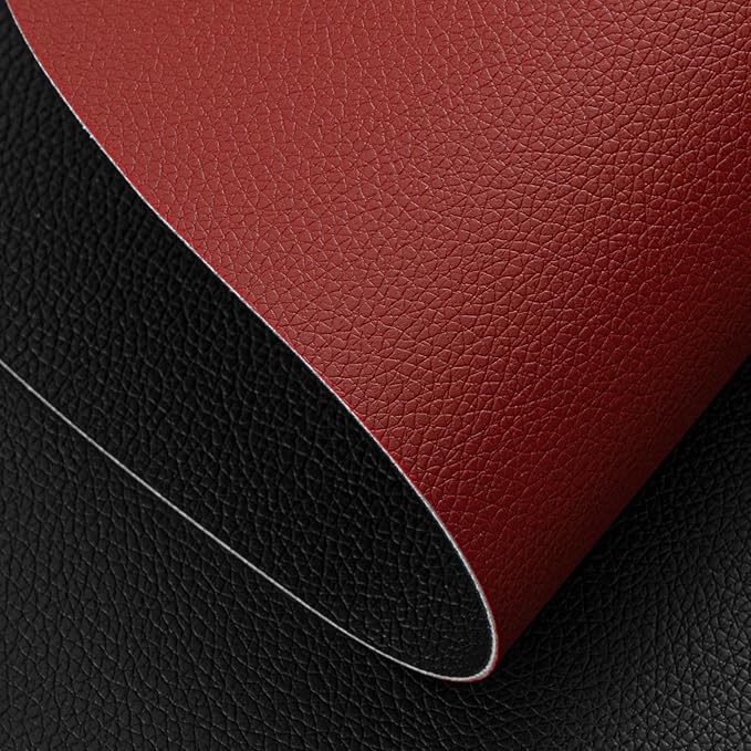 Myir JUN Round Placemats Set of 6 Faux Leather Place Mats and Coasters 15 inch Round Table Mats Dual Sided Non-Slip Stain Resistant Placemats (Red & Black, Set of 6)