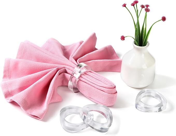ALPHA Living HOME Clear Acrylic Napkin Rings - Set of 12 Modern Oval Beveled Holders for Cloth Napkins | Elegant Serviette Rings for Dining Table, Wedding, Party & Holiday Décor (Transparent)