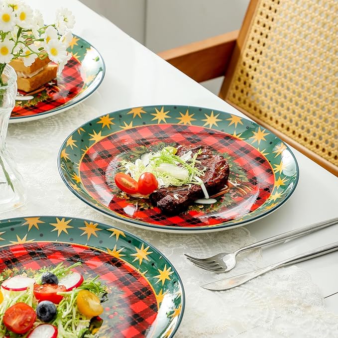 glowworm Christmas Dinner Plates, 10.5 Inch Ceramic Dinner Plates Set of 6, Salad Plates Set for Kitchen, Restaurant, Christmas Gift, Microwave, Oven & Dishwasher Safe