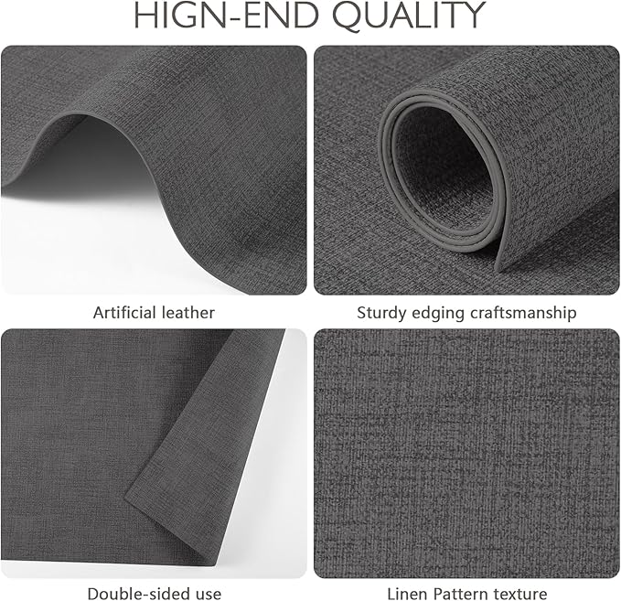 Faux Leather Placemats Set of 8 Washable PU Table mats for Kitchen Table - Heat Resistant, Waterproof, Easy Clean, Anti Slip 11.8" x 17" (Dark Grey-8 Pack)