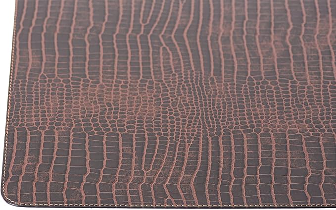 Nikalaz Set of 4 Placemats and 4 Coasters Made of Recycled Leather (18''x13'', Crocodile Embossing)