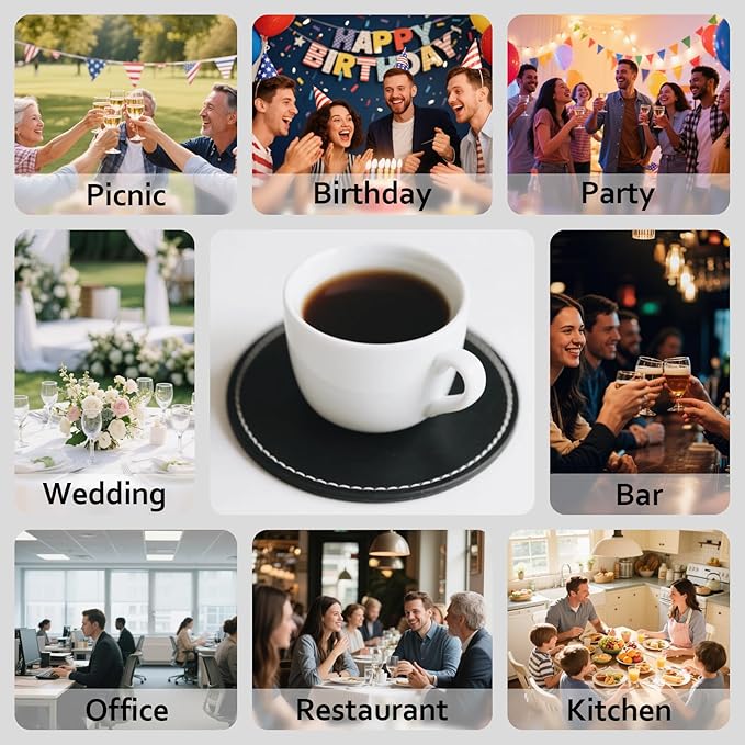 Custom Personalized Leather Coasters - Set of 6 | DIY Name, Photo, or Logo Coasters for Coffee Table, Bar, Beer, Wine | Ideal Housewarming Gift, Brown