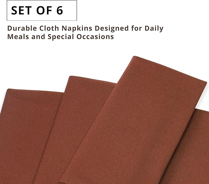 PurpleEssences Rust Set of 6 Cloth Dinner Napkins 100% Cotton 18x18 Inch - Soft Durable Washable - Ideal for Farmhouse Party Christmas Holiday Winter - Perfect Everyday Use Table Linen - Rust