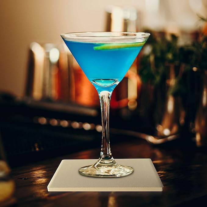 50 4" Square Ceramic Coasters Set - Customizable Text, Logo - Cork Bottom, Serve Ware - Natural