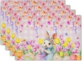 Spring Rabbit Bunny Placemats - Floral Easter Place Mat Set of 4 Buffalo Plaid Tablemats 12x18 for Party Kitchen Dining Pink