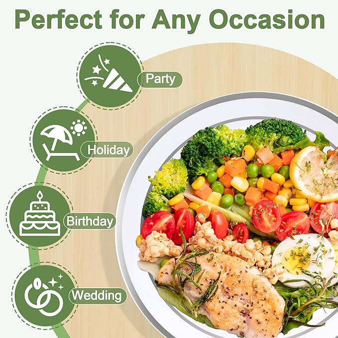 60 PCS Silver Plastic Plates, Silver Disposable Party Plates, Premium Christmas Plastic Plate Include 30 Dinner Platos 10'' and 30 Dessert Platos 7'' Perfect for Birthday, Christmas & Party