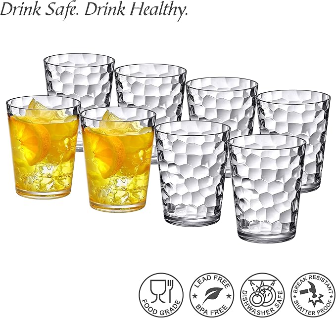 Amazing Abby - Iceberg - 10-Ounce Plastic Tumblers (Set of 8), Plastic Drinking Glasses, All-Clear Reusable Cups, Stackable, BPA-Free, Shatter-Proof, Dishwasher-Safe