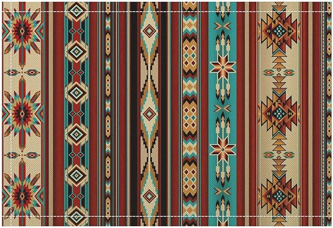 Southwestern Placemats Rustic Tribal Geometric Decorative Table Mat Antique Native Heat Resistant Place Mats for Dining Kitchen Party Holiday Decor 12x18Inch Set of 6