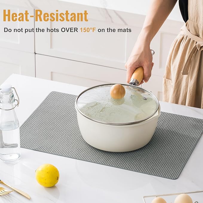 Jovono Faux Leather Placemats Set of 6, Waterproof Washable Table Mats, Easy-Clean Heat Resistant Kitchen Vinyl Place Mat for Dining Table, Restaurant, Indoor, 17.8"x11.8", Light Gray