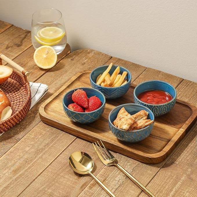 Sureasy Mini Ceramic Dipping Bowls – 4 oz, 3.5 Inch Small Bowls for Sauces & Side Dishes, Microwave & Dishwasher Safe, Set of 4, Blue