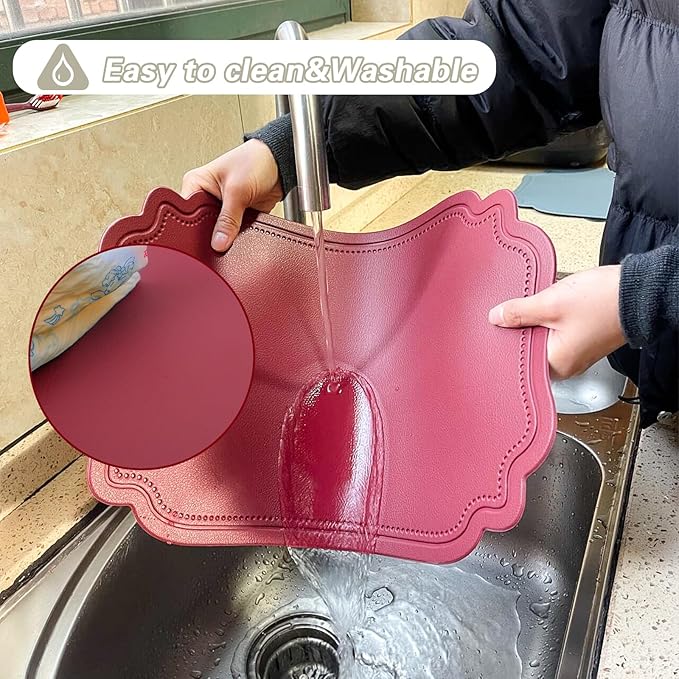 Red Faux Leather Placemats Set of 6,Waterproof PU Placemat for Dining Table,Wipeable Eco-Friendly Kitchen Table Mats Heat Resistant Anti Slip Washable,Modern Table Protectors