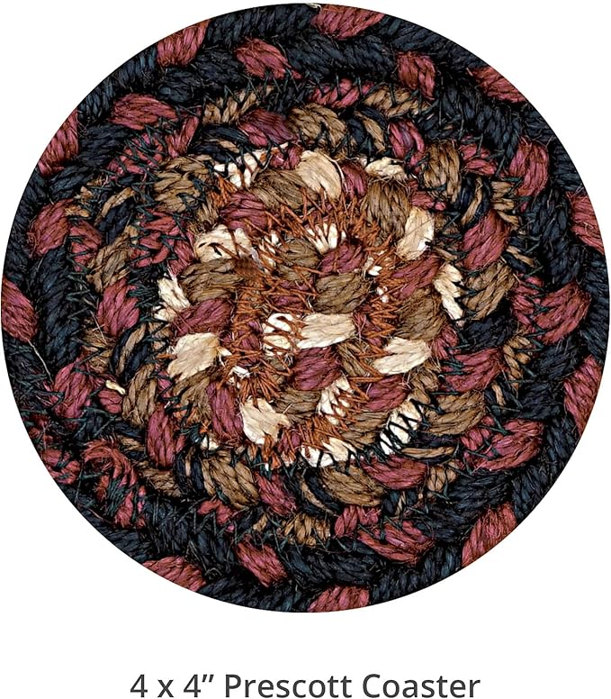 Homespice Prescott Jute Braided Coasters 4", Warm Primitive Decor, Set of 6, Black and Red - Durable, Absorbs Moisture, Easy to Clean and Protects Furniture