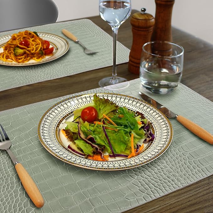 Jovono Faux Leather Placemats Set of 4, Waterproof Heat Resistant Dinner Place Mats for Dining Table, Non-Slip Crocodile Embossed, Green (17.8x11.8 Inch)