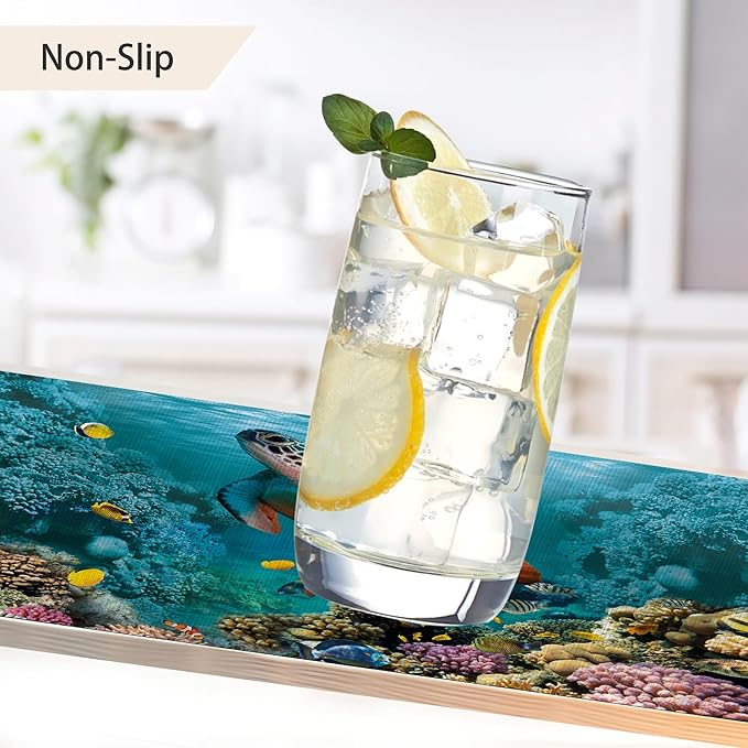 Turtle Underwater Placemats Set of 6,Sea Coral Fish Waterproof Non-Slip Washable Table Mats Set for Kitchen Dining Holiday Party Wedding Decor 12x18 Inch