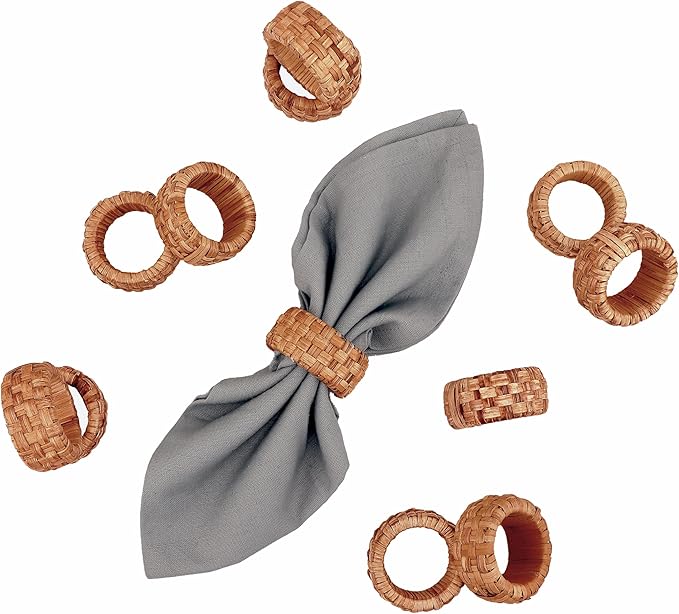 Handwoven Napkin Ring Set of 12 - Cane Napkin Rings, Elegant Fall Napkin Rings for Table Decoration, Special Occasions, Easter Table Decor & Gift Giving Ideas (Brown) - CLEENTABLE