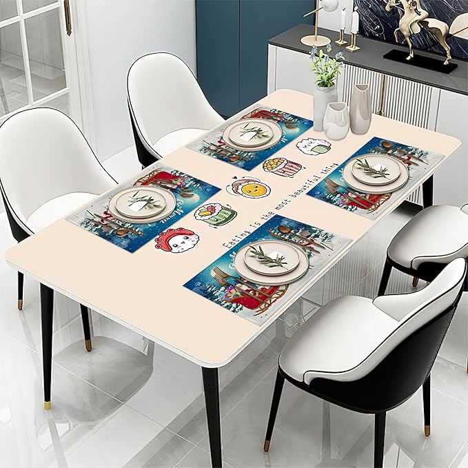 Christmas Santa Claus Deer and Snowman Placemats Set of 6 Washable Table Mats for Kitchen Dining Table,Heat-Resistant Place Mats for Indoor Outdoor Party Holiday Decoration