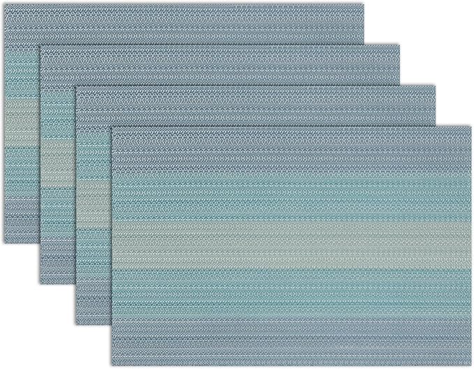 Winknowl Placemats Set of 4, Washable Vinyl Woven Placemats, Heat Resistant & Wipeable Table Mats for Kitchen Dining Table (Blue)