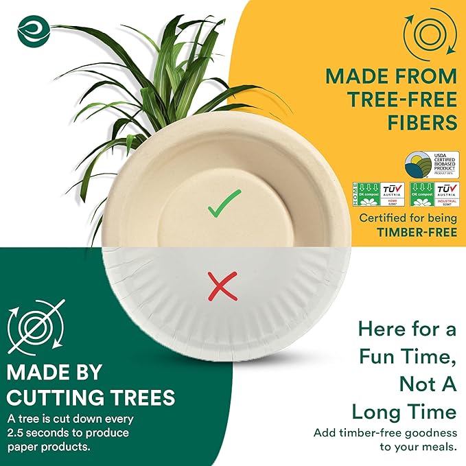 ECO SOUL 100% Compostable 12 Oz Soup Bowls [100-Pack] Disposable Sturdy Bowls I Heavy Duty Paper Bowl I Eco-Friendly Salad Bowl I Biodegradable Small