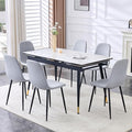 Extendable Dining Table Set for 6, 55'' to 78.8'' Rectangular Thickened Sintered Stone Kitchen Table with 6 Upholstered Chairs, Modern Space Saving 7-Piece Dinner Table Set