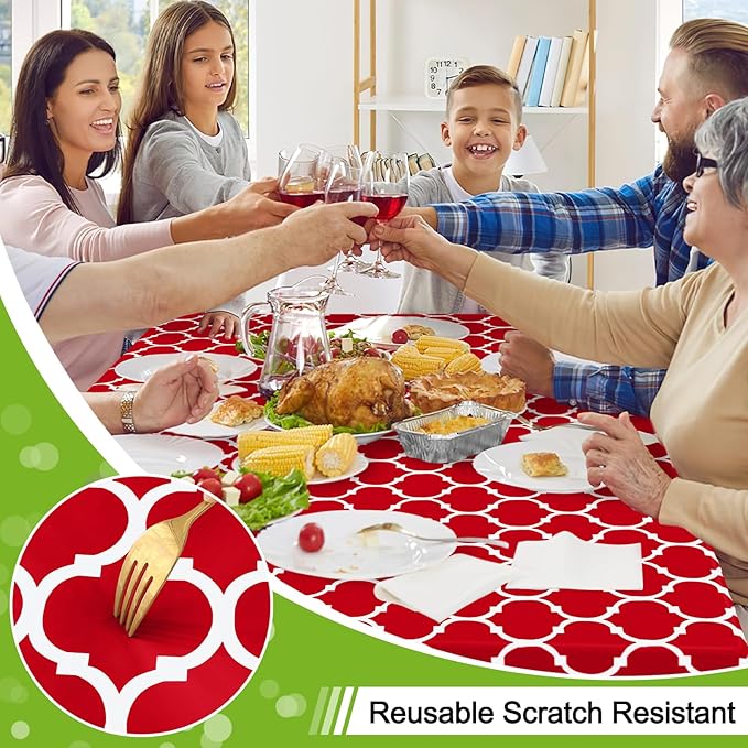 Smiry Rectangle Table Cloth, Waterproof Vinyl Tablecloth with Flannel Backing for Rectangle Tables, Wipeable Spillproof Plastic Tablecloths for Dining, Camping, Indoor and Outdoor (54"x108", Red)
