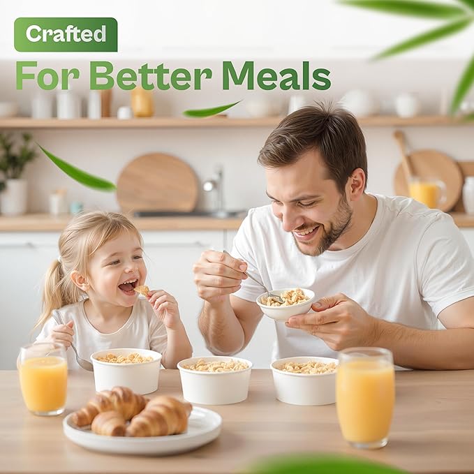 50-Pack 34 oz Paper Bowls With Lids – Disposable Bowls, Microwave & Freezer Safe, Leak-Proof Design for Hot & Cold Foods, SGS Tested Food-Safe, Eco-Friendly, For Meal Prep, To-Go, Catering.