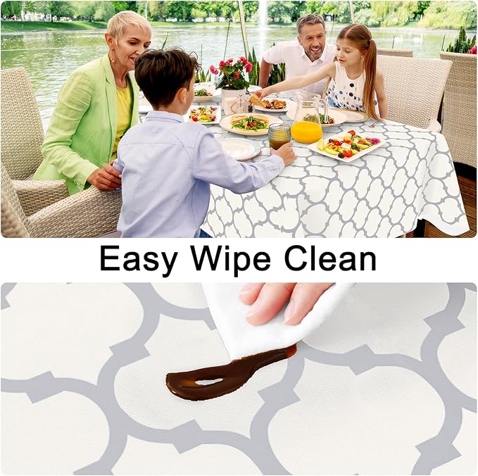 Smiry Rectangle Table Cloth, Waterproof Vinyl Tablecloth with Flannel Backing for Rectangle Tables, Wipeable Spillproof Plastic Tablecloths for Dining, Camping, Indoor and Outdoor (60"x102", Beige)