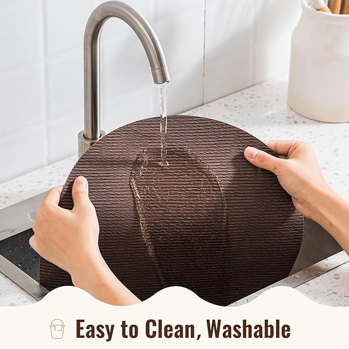 Jovono 15" Faux Leather Big Round Placemats Set of 8 - Washable Heat Resistant Non-Slip Dining Table Mats with Fabric Texture for Kitchen Home Party Decor, Coffee