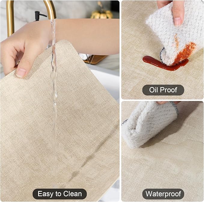 Faux Leather Placemats Set of 6, Heat Resistant Wipeable Washable Vinyl Place Mats, Waterproof Anti-Slip Dining Table Mats, Suitable for Indoor & Outdoor Use (Beige)
