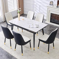 Extendable Dining Table Set for 6, 55'' to 78.8'' Rectangular Thickened Sintered Stone Kitchen Table with 6 Upholstered Chairs, Modern Space Saving 7-Piece Dinner Table Set