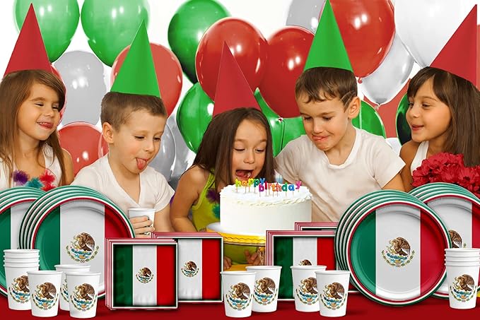 Mexico Flag Birthday Party Supplies Set Plates Napkins Cups Tableware Kit for 16