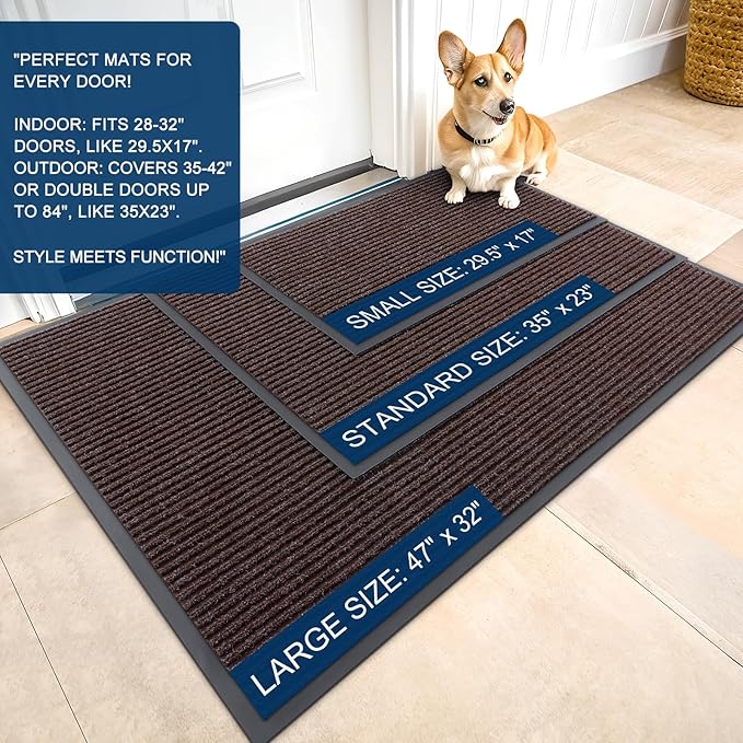 OLANLY Front Door Mat Indoor Outdoor Entrance, Waterproof Heavy Duty Doormat, Fade Resistant, Low Profile, Easy Clean Patio Porch Welcome Floor Mats for Entry, 47x30, Tan