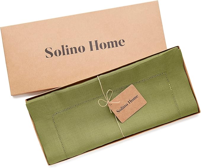 Solino Home Linen Avocado Green Table Runner 72 Inches Long - 100% Pure Linen Hemstitch Table Runner 14 x 72 Inch for Dresser, Dining, Spring, Easter, St Patricks Day - Classic Hemstitch
