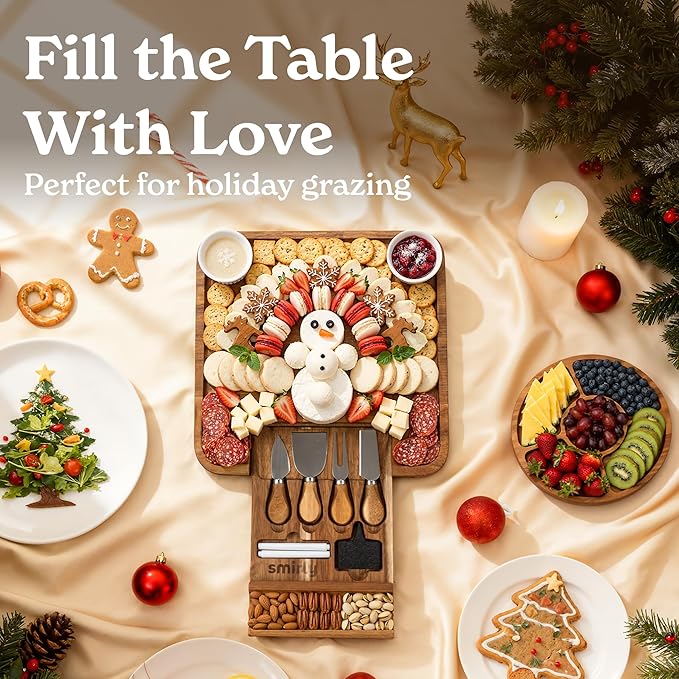 SMIRLY Charcuterie Boards Set - Large Acacia Cheese Board Set - House Warming Gifts New Home, Wedding Gift for Couple, Bridal Shower Gift, Birthday Gifts for Women