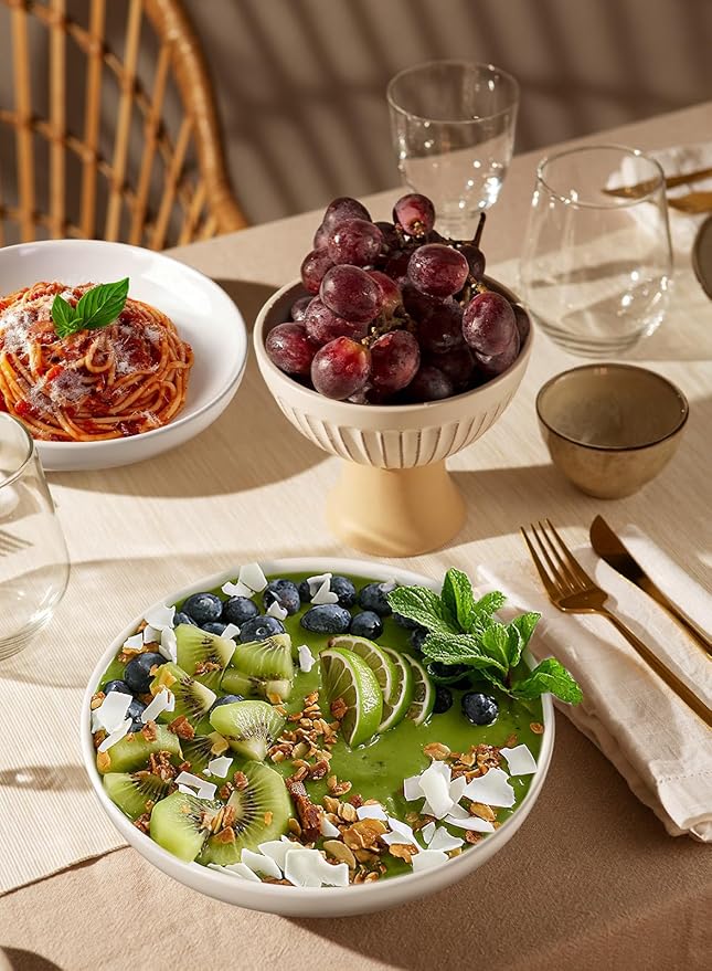 Quatish 35oz Pasta Bowls Set of 4, 8.5" Large Salad Bowls Soup Bowl for Kitchen, Microwave & Dishwasher Safe, Porcelain Wide and Shallow Serving Bowl, White Dinner Plates, Dinnerware Set, Gift