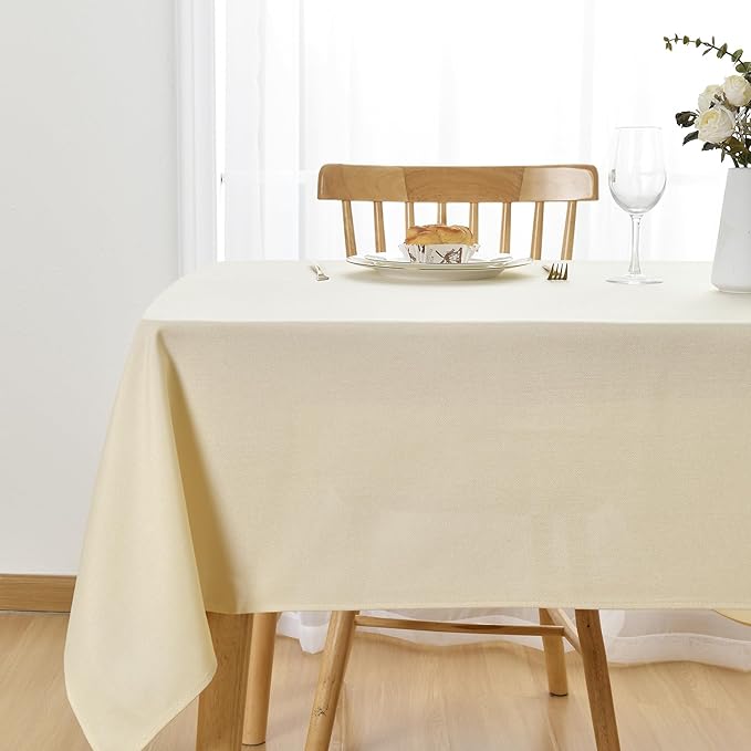 JIUZHEN Rectangle Table Cloth Faux Linen Farmhouse Tablecloth Wrinkle and Stain Resistant Decorative Fabric Table Cover for Kitchen, Dining Room, Parties and Camping, Champagne, 54 x 80 Inch