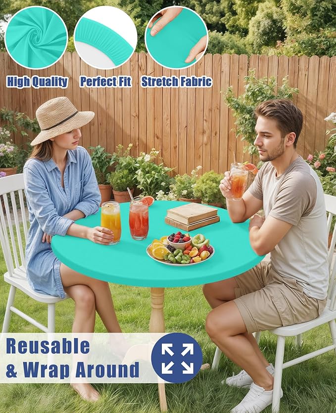 Round Spandex Tablecloth, Elastic Fitted Waterproof Tablecloths for 57"-68" Tables, Stretch Washable Picnic Table Cover for Camping, Dining, Indoor and Outdoor,Aqua Blue