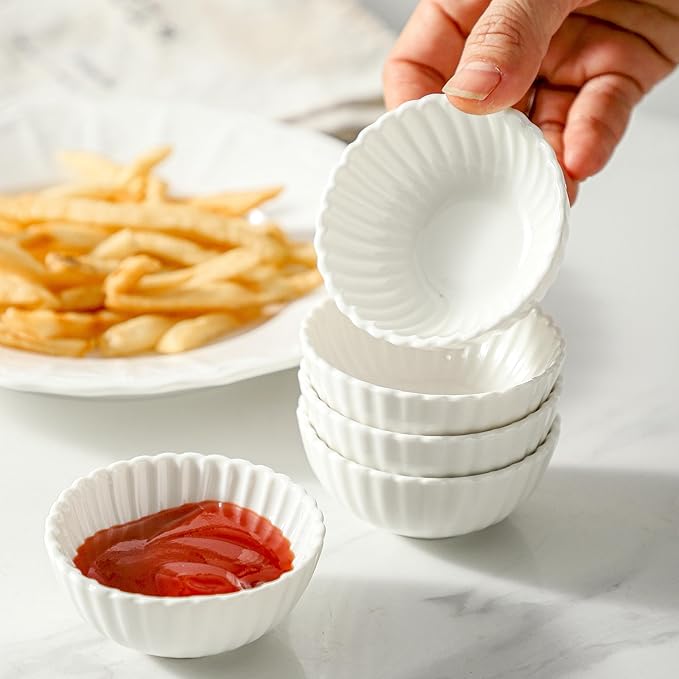 UIBFCWN 12 Pack 1.3Oz Soy Sauce Dish Ceramic, White Dipping Sauce Bowls/Dishes, Small Dipping Cups for Sushi Ketchup Olive Oil Side Dishes, Mini Dip Bowls for Charcuterie Boards - 2.7inch