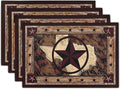 Giwawa Texas Stars Placemats Set of 4, Rustic Western Style Brown Wood Linen Table Mat 12x18 Inch, Vintage Cabin Primitive Decorative Washable Place Mats for Kitchen Dining Desktop Tabletop