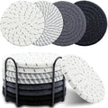 8 Pcs Drink Coasters with Holder, Minimalist Cotton Woven Coaster Set, 4 Colors Absorbent Coaster Protection Protection for Various Cups, Ideal for Coffee Tables and Home Decor Tabletop, 4.3 Inches