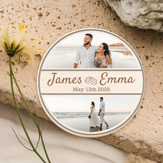 100 Pack Personalized Wedding Coasters, Custom Cardboard Coasters for Drinks with Photo Print and Text, Keepsake Wedding Favors and Gifts for Couples, 3.95" Round (Design 8)