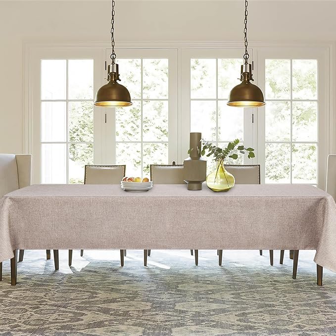 JIUZHEN 2 Pack Faux Linen Farmhouse Tablecloth Rectangular, Wrinkle Stain Resistant Table Cloth Rectangle Table Cover for Kitchen Dining, Stone, 52 x 70 Inch