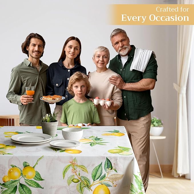 Maison d' Hermine Table Cloth Square Table 100% Cotton 60 x 60 Inches Tablecloth Reusable Decorative for Dining Room Farmhouse Home Valentines Day Decorations Spring Summer - Limoncello
