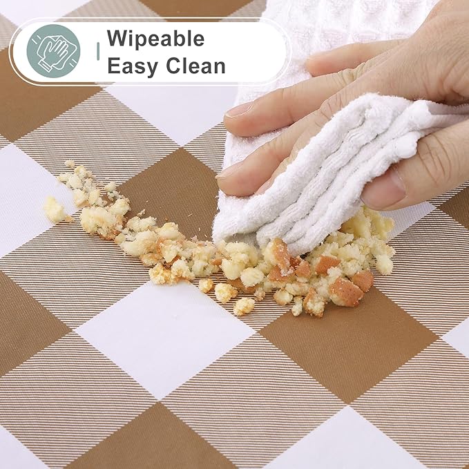 misaya Rectangle Waterproof Vinyl Table Cloth, Buffalo Flannel Backed Tablecloth, Wipeable Plastic Table Cover for Dinner, Kitchen, Outdoor (60" x 102", Brown and White)