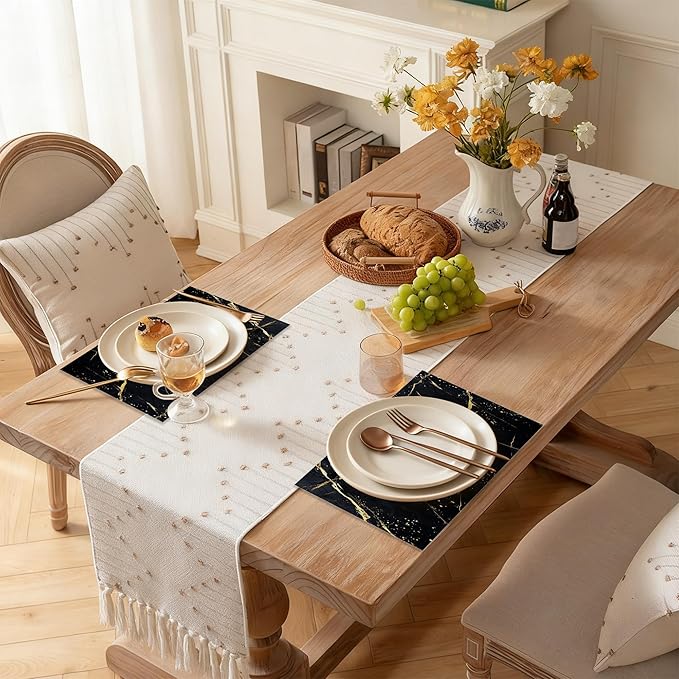 Table Placemats Set of 6 Abstract Black Marble Texture Place Mats Washable Kitchen Dining Linen Table Mats Stain Heat, for Home Party Indoor 12x18 in